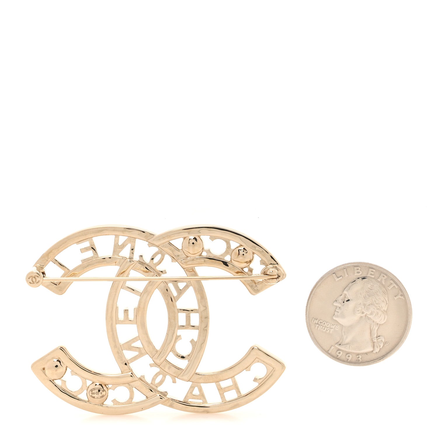 Chanel Crystal Pearl Coco CC Logo Brooch Gold 2 of 4