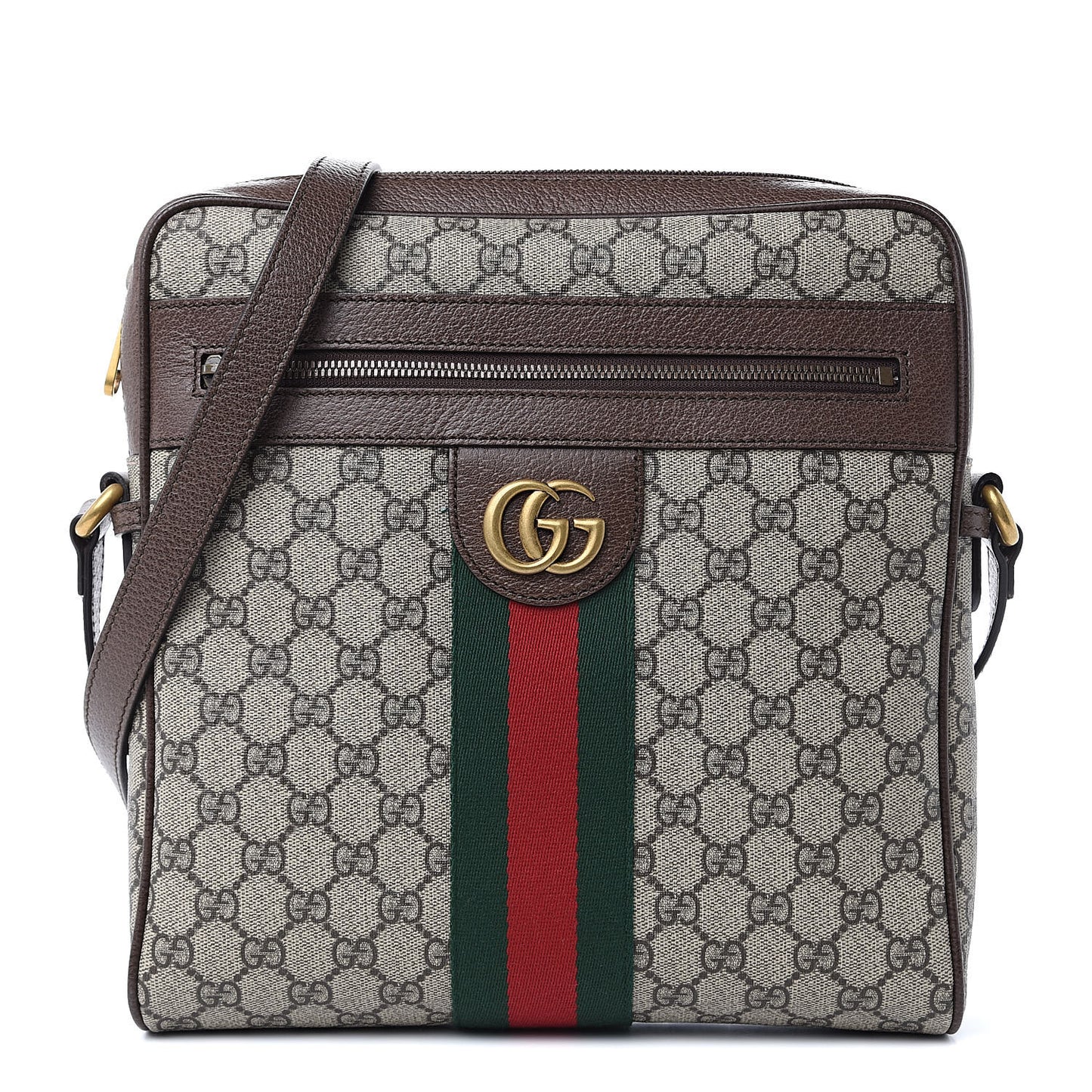 GG Supreme Monogram Web Medium Ophidia Messenger Bag Brown