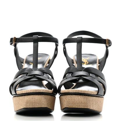 Saint Laurent Calfskin Canvas Tribute 75 Platform Sandals 39.5 Black 2 of 7