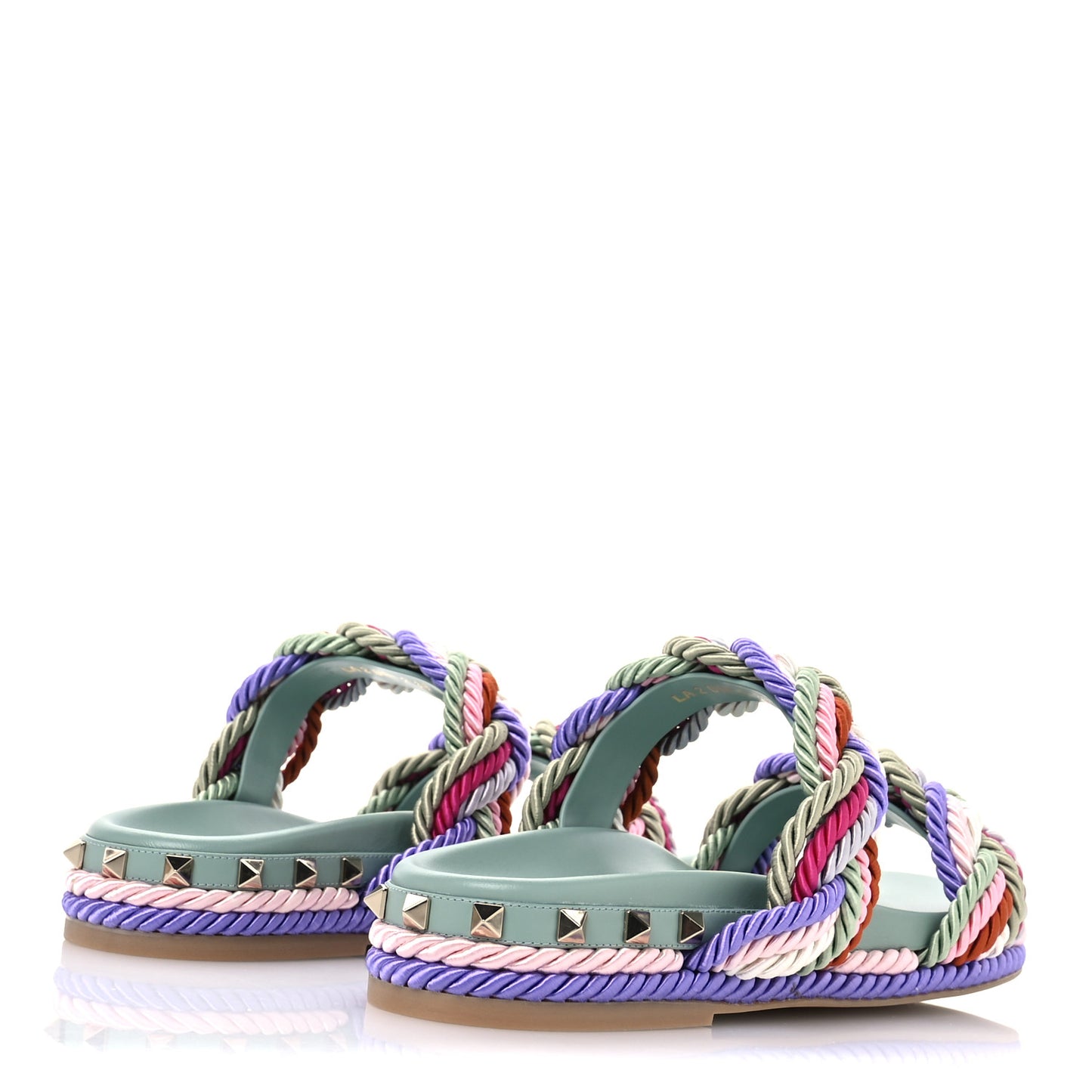 Silk Cord Rockstud Slide Sandals 38 Morning