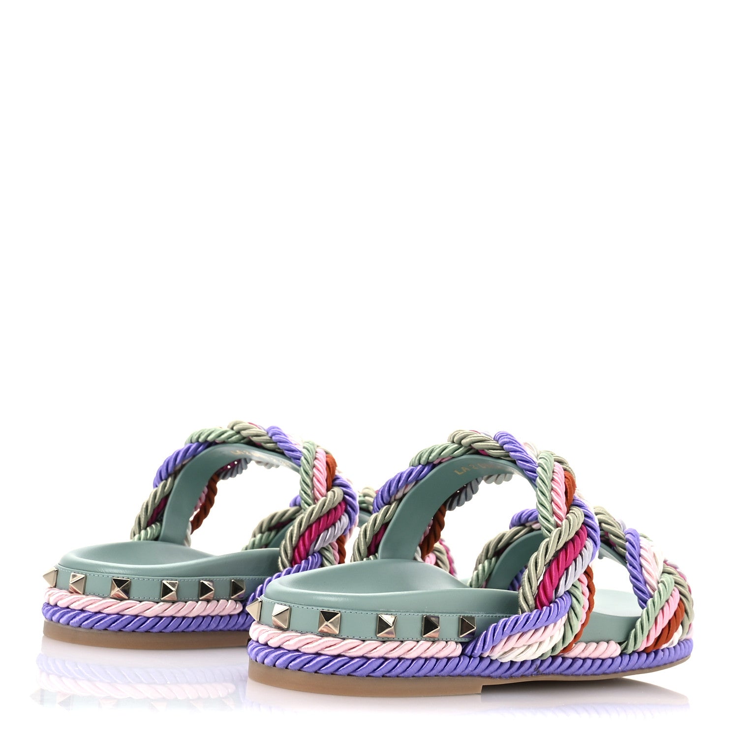 Valentino Garavani Silk Cord Rockstud Slide Sandals 38 Morning 5 of 10