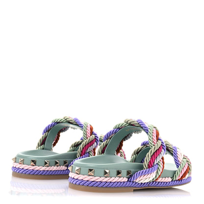 Valentino Garavani Silk Cord Rockstud Slide Sandals 38 Morning 5 of 10