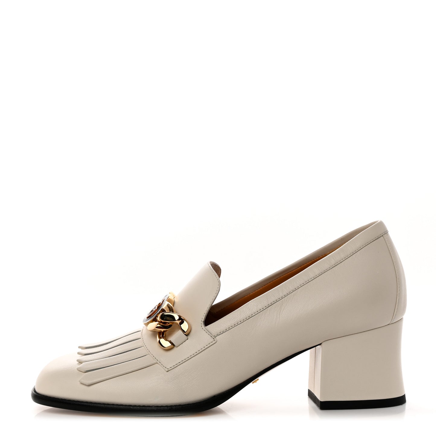 Malaga Kid Interlocking G Fringe 55mm Loafer Pumps 40 Mystic White