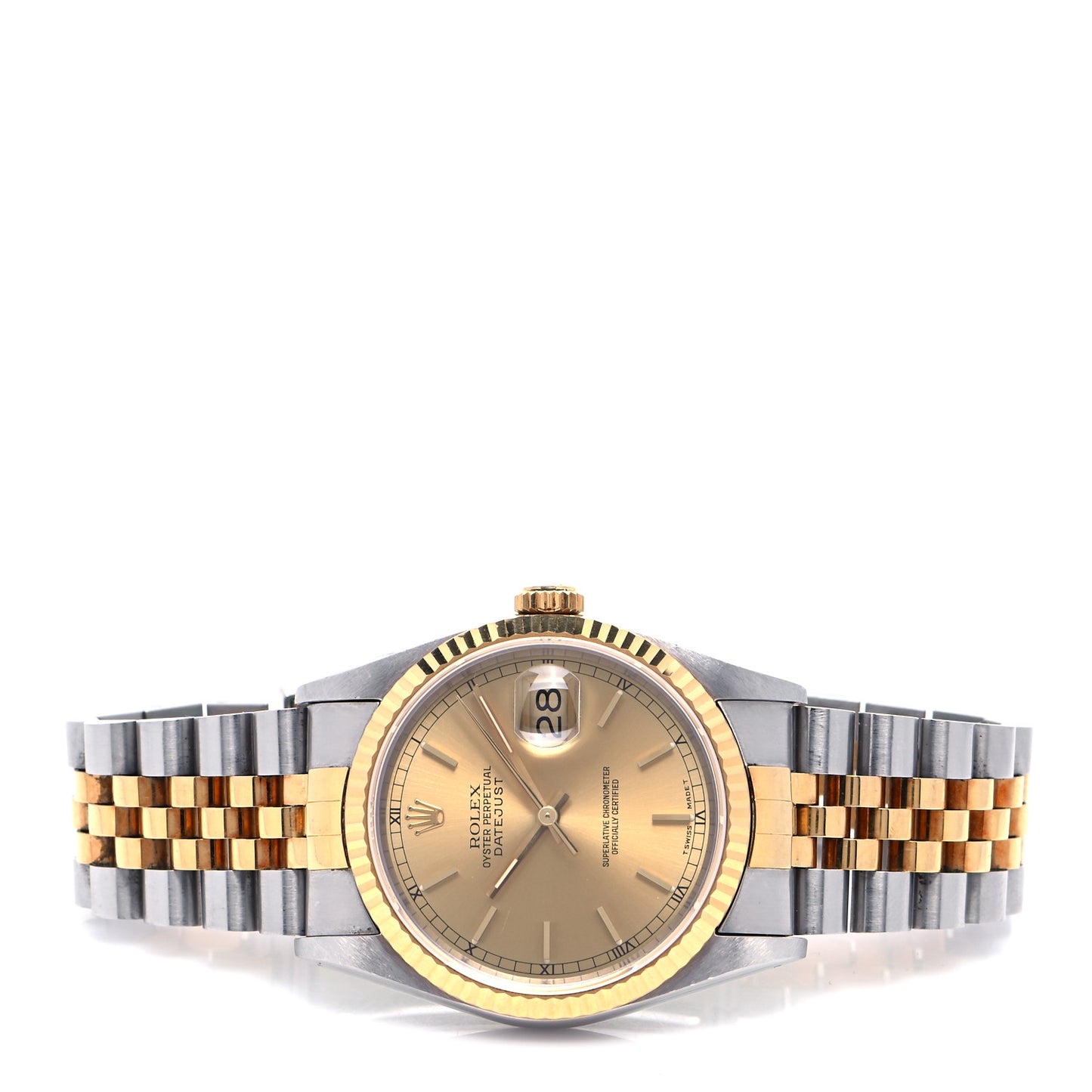 Stainless Steel 18K Yellow Gold 36mm Oyster Perpetual Datejust Watch Champagne 16233