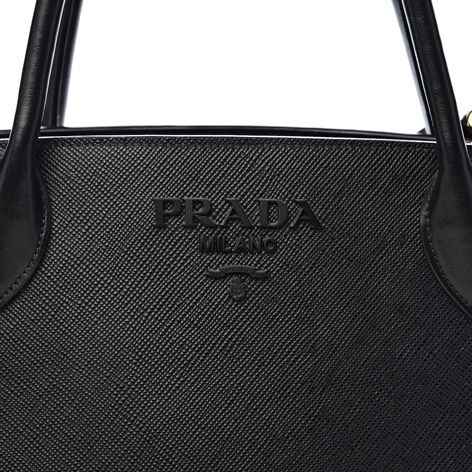 Prada Saffiano Cuir Calfskin Medium Monochrome Top Handle Tote Black 11 of 11