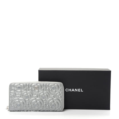 Chanel Metallic Lambskin Camellia Crystal Large Gusset Zip Around Wallet Silver 9 of 9