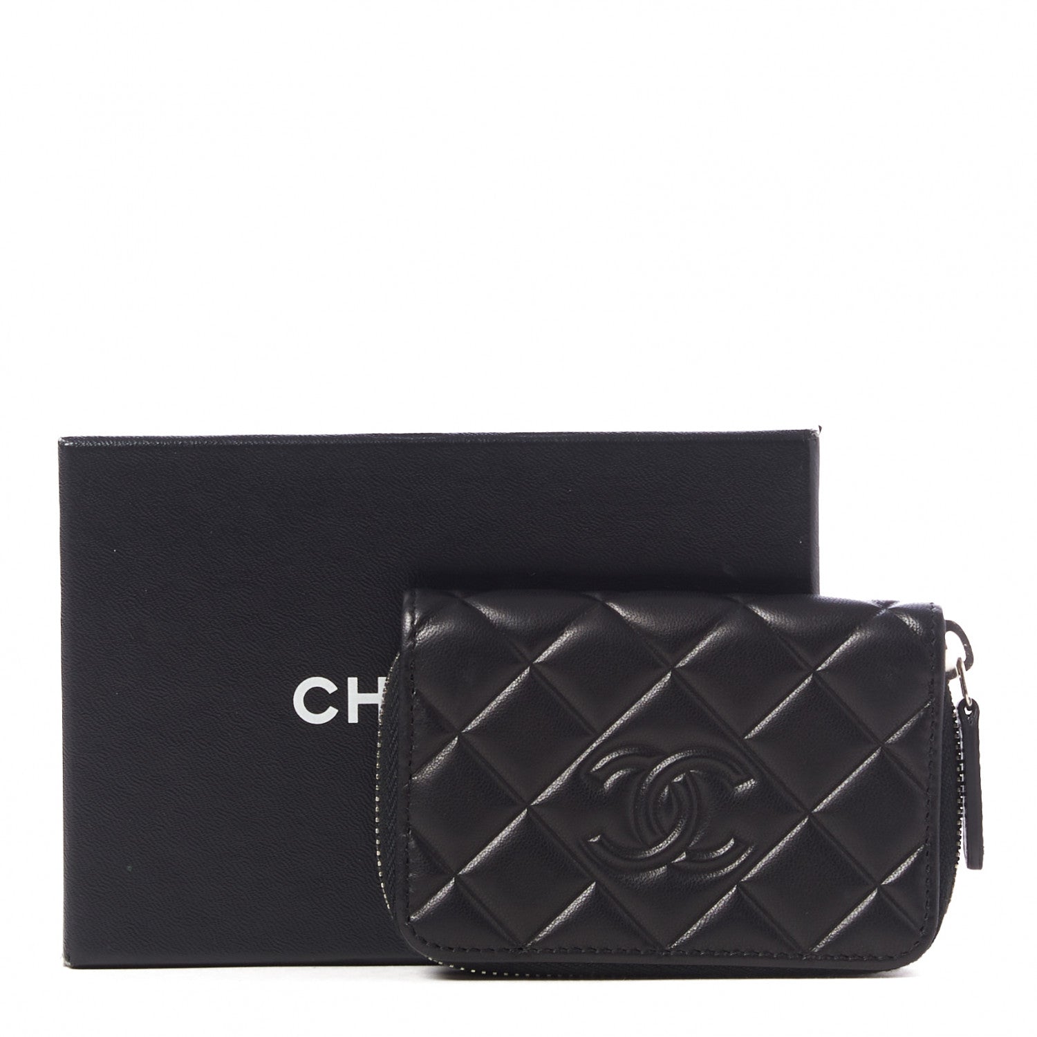 Chanel Lambskin Quilted Diamond CC Zip Around Coin Purse Black 11 of 11