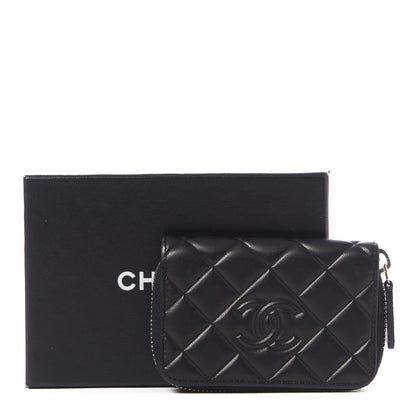 Chanel Lambskin Quilted Diamond CC Zip Around Coin Purse Black 11 of 11