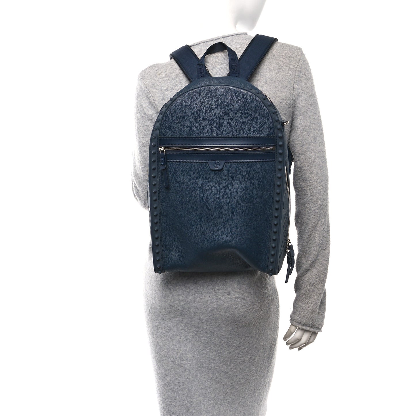 Calfskin Nylon Backparis Spiked Backpack Marine