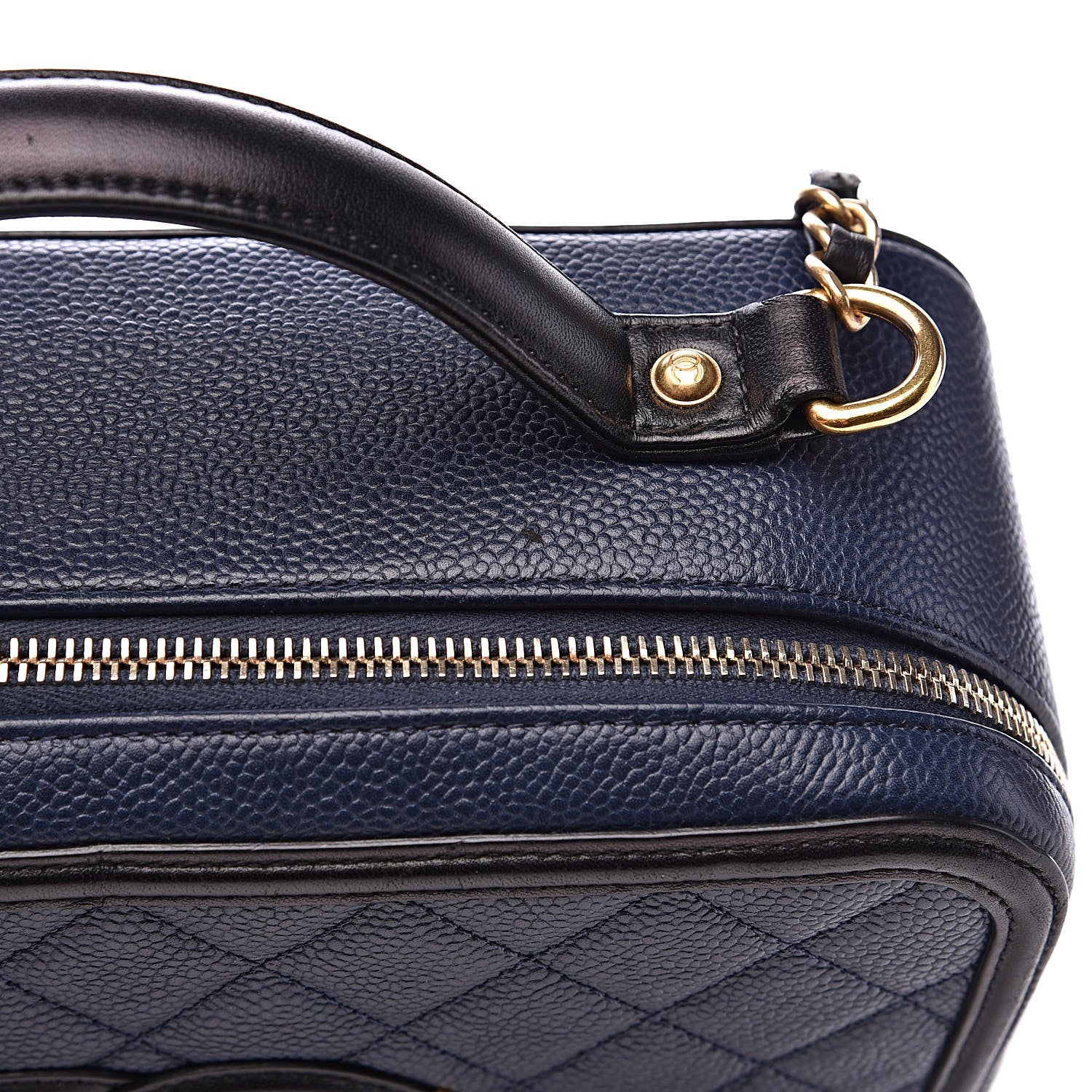 Chanel Caviar Quilted Large CC Filigree Vanity Case Navy Black 15 of 16