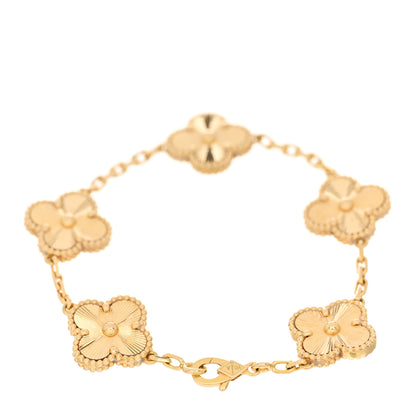 Van Cleef & Arpels 18K Yellow Gold 5 Motifs Guilloche Vintage Alhambra Bracelet 2 of 4