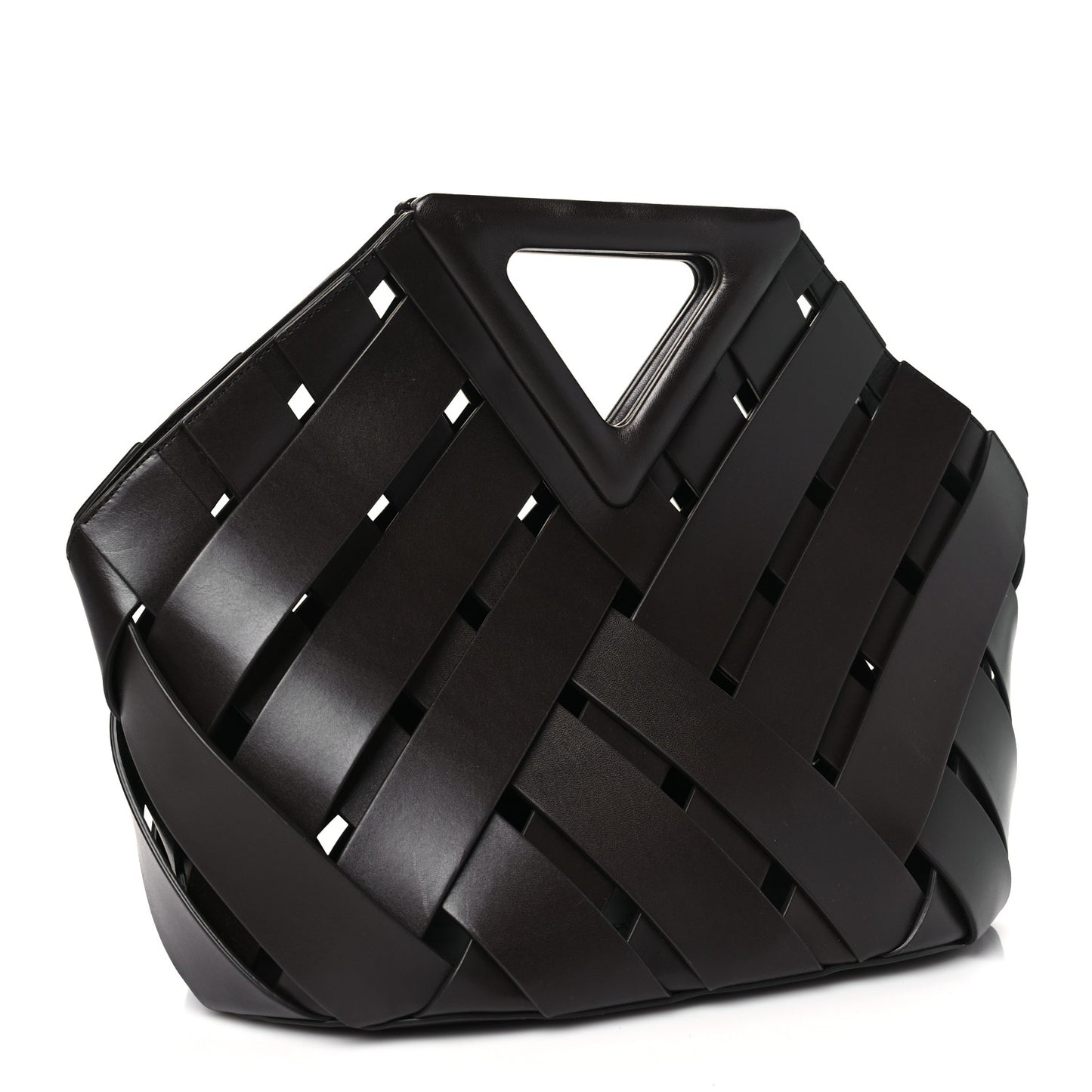 Calfskin V Woven Drawstring Tote Dark Brown