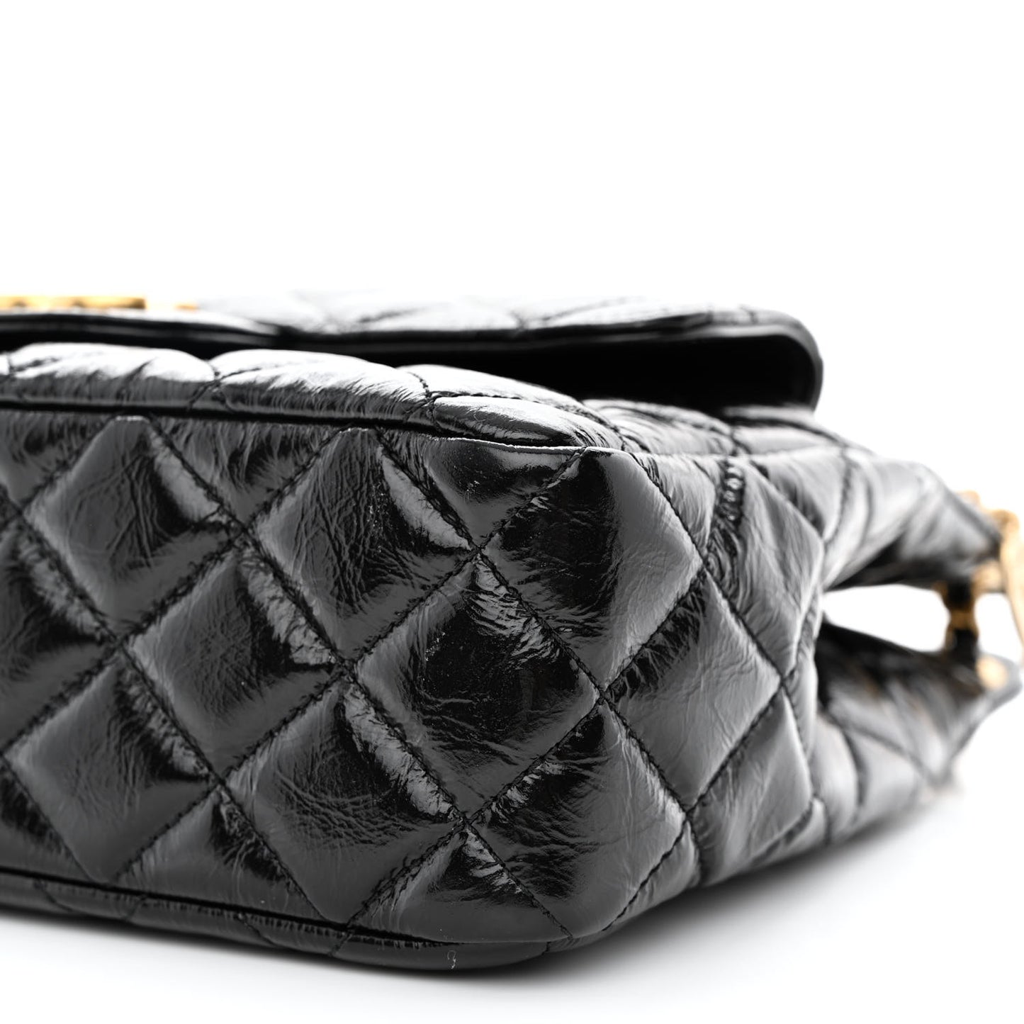 Shiny Crumpled Calfskin Quilted Wavy CC Hobo Black