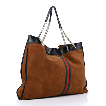 Gucci Suede Patent Maxi Rajah Chain Tote Nocciola Black 2 of 6