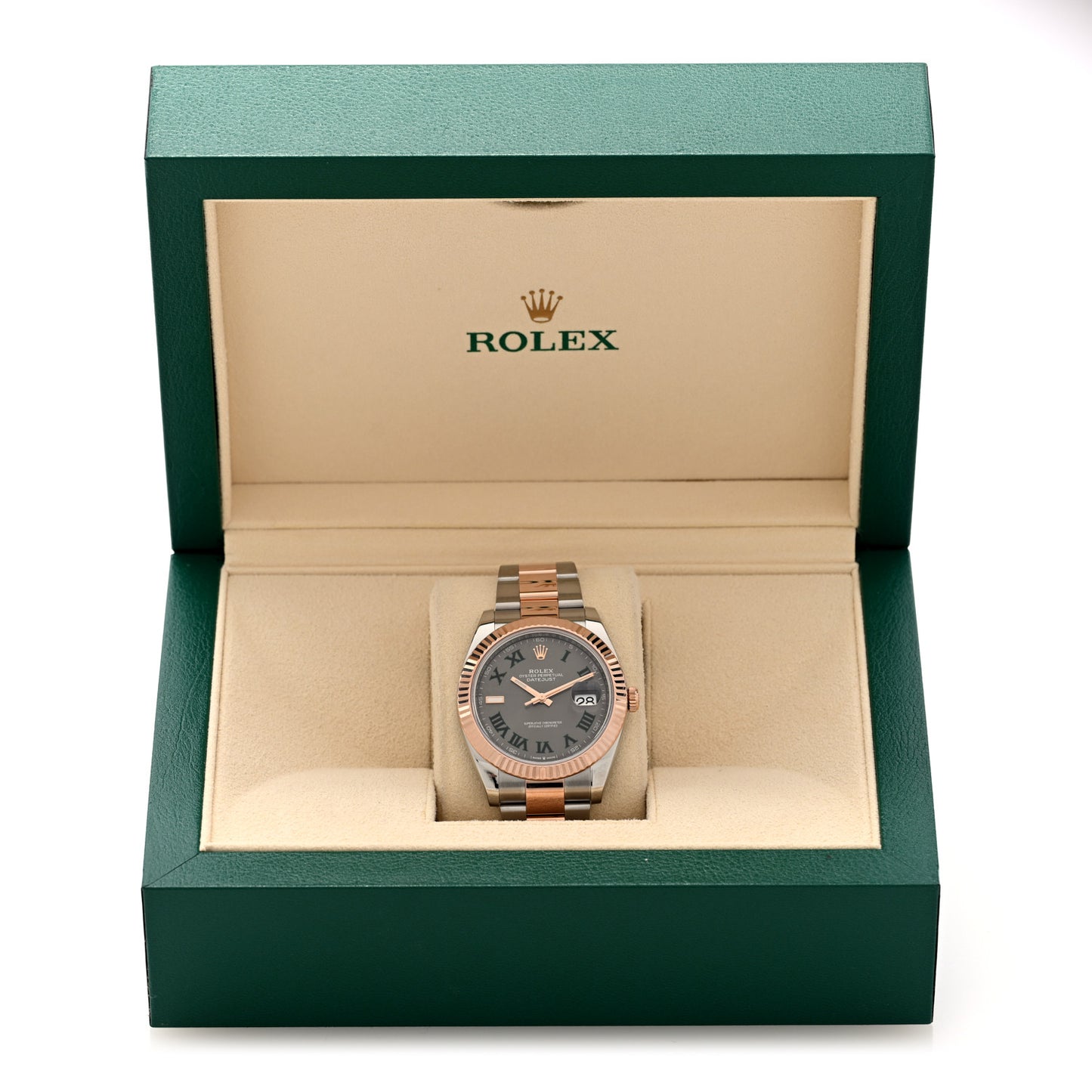Stainless Steel 18K Everose Gold 41mm Oyster Perpetual Wimbledon Datejust Watch Slate 126331