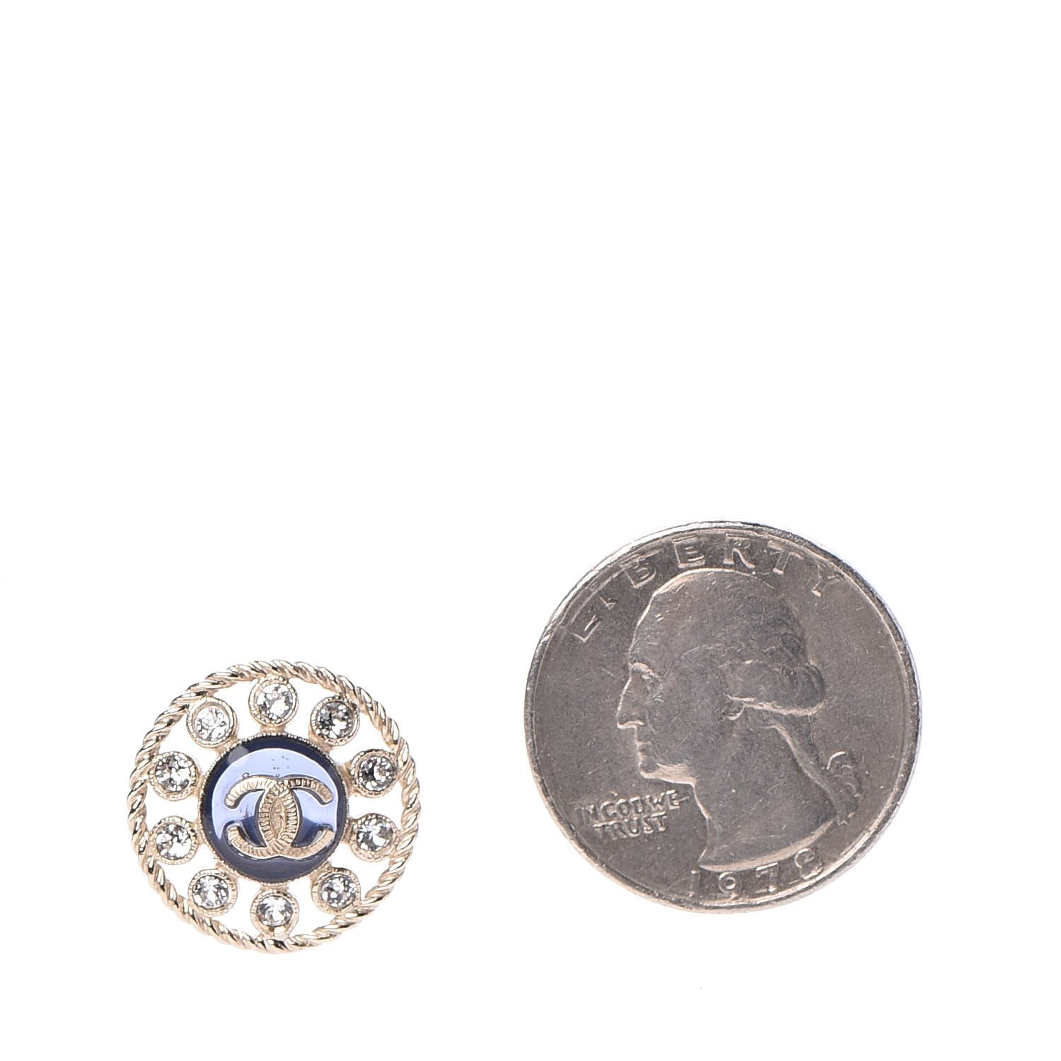 Chanel Crystal CC Earrings Blue Light Gold 2 of 5