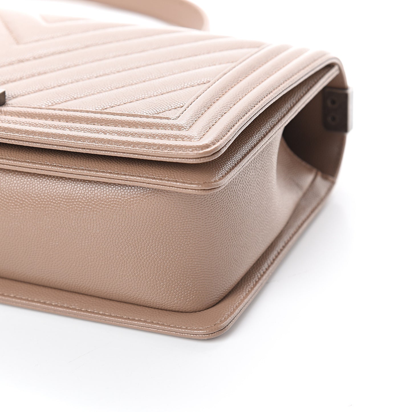 Caviar Chevron Quilted New Medium Boy Flap Dark Beige