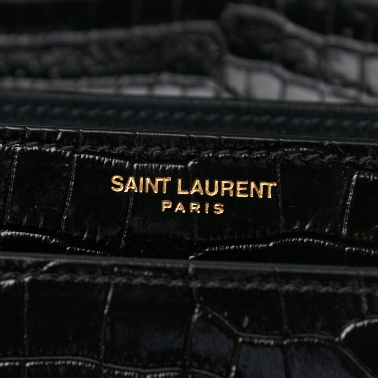 Calfskin Crocodile Embossed Medium Monogram Sunset Black