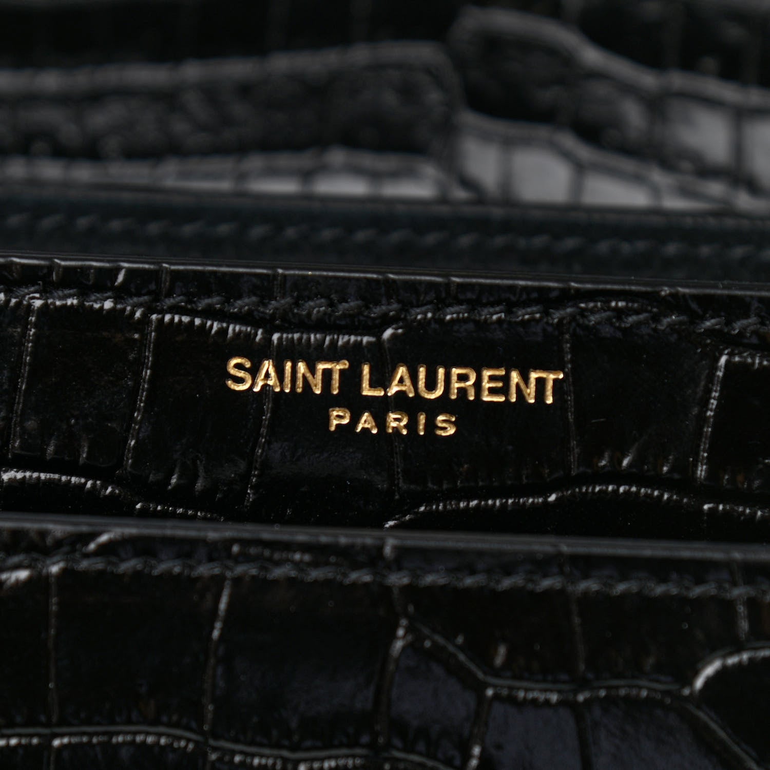 Saint Laurent Calfskin Crocodile Embossed Medium Monogram Sunset Black 5 of 9