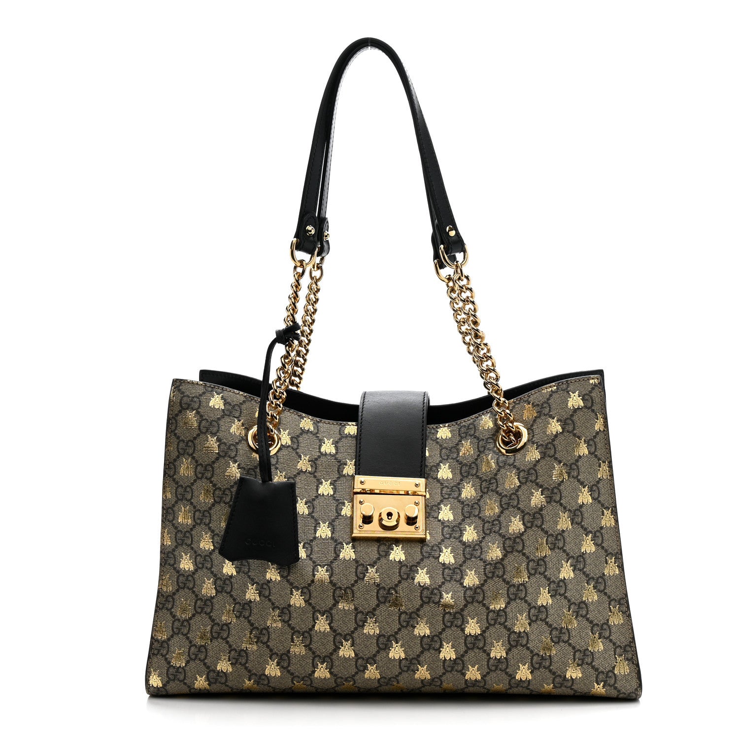 Gucci GG Supreme Monogram Bees Medium Padlock Tote Beige Oro Black 1 of 11
