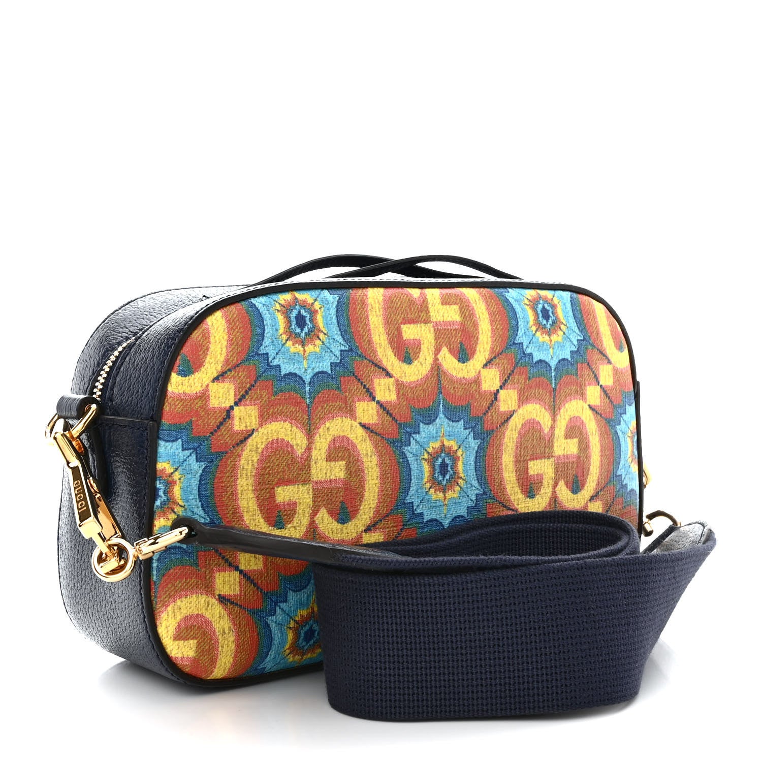 Gucci GG Supreme Kaleidoscope Calfskin Script Logo Gucci 100 Camera Bag Blue Orange Multicolor Blue Agata 3 of 9