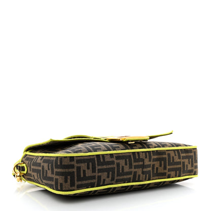 Fendi Fabric Jacquard FF 1974 Large Baguette Tobacco Moro Giallo Fluo 4 of 10