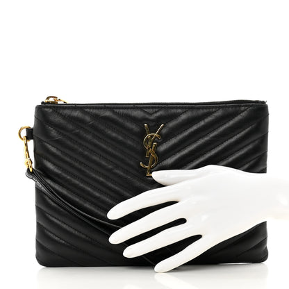 Saint Laurent Calfskin Matelasse Chevron Monogram A5 Wristlet Black 2 of 10