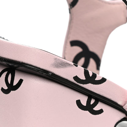 Chanel Printed Lambskin CC Sandals 38 Light Pink Black 9 of 13