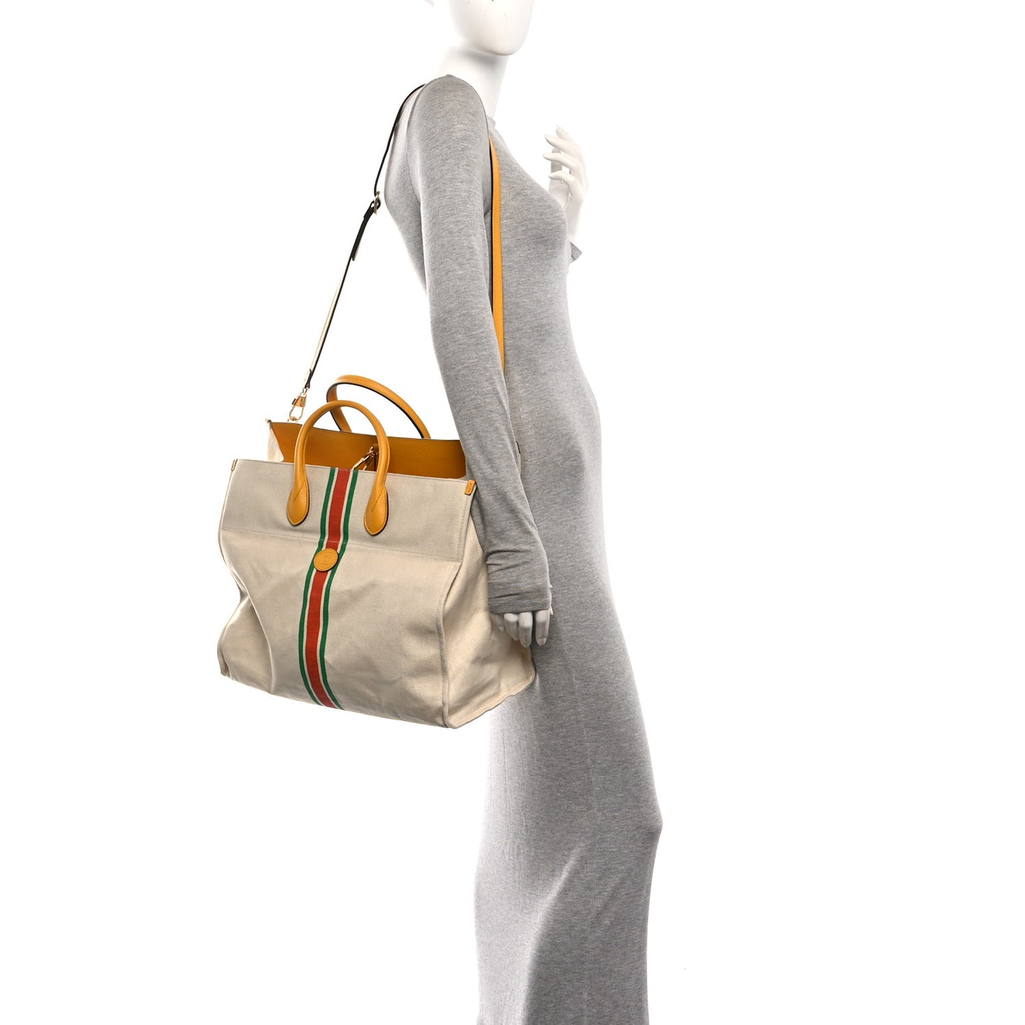 Linen Heavy Canvas Textured Dollar Calfskin Web Large Retro Interlocking G Foldable Tote Light Beige