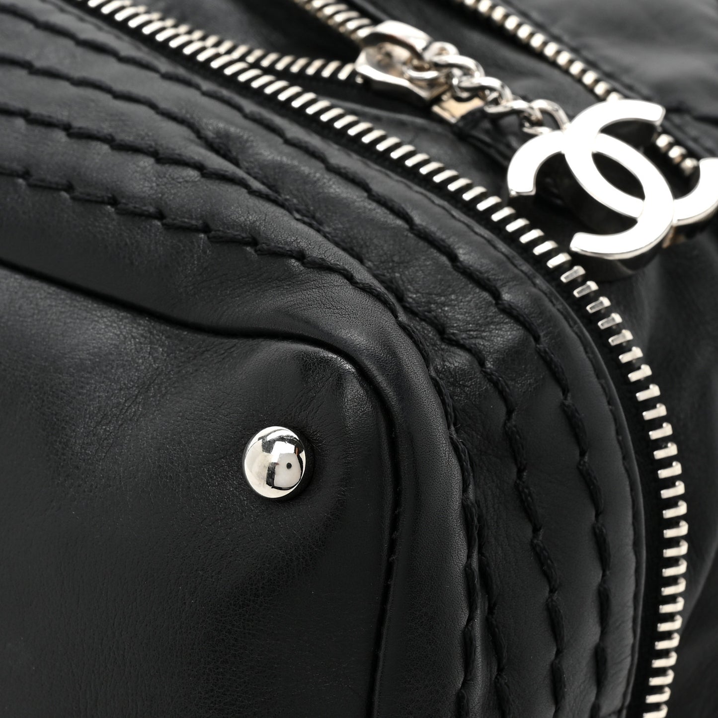 Calfskin Stitched Large Expandable Flap Bag Black