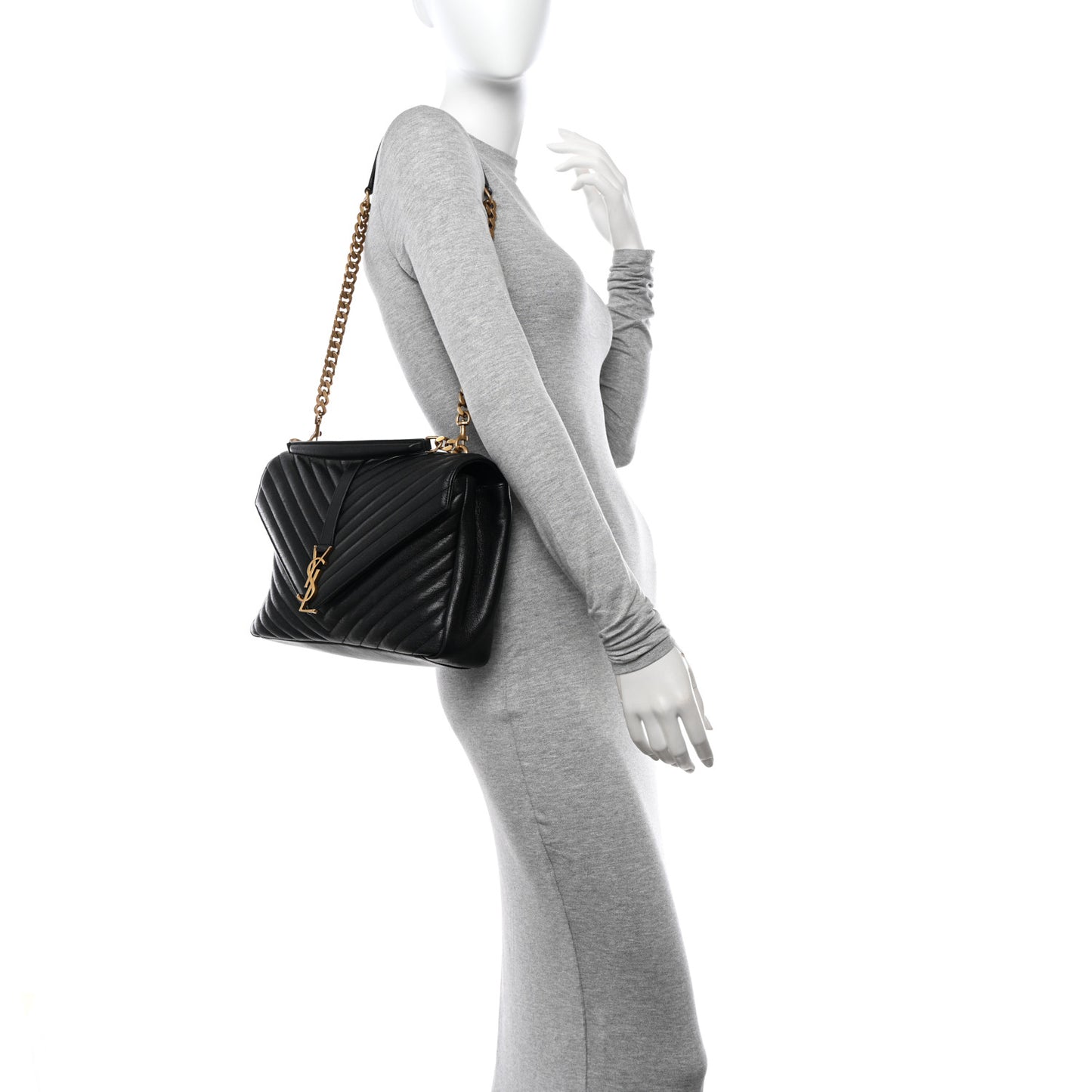 SAINT LAURENT Sheepskin Matelasse Chevron Monogram Large College Satchel Black