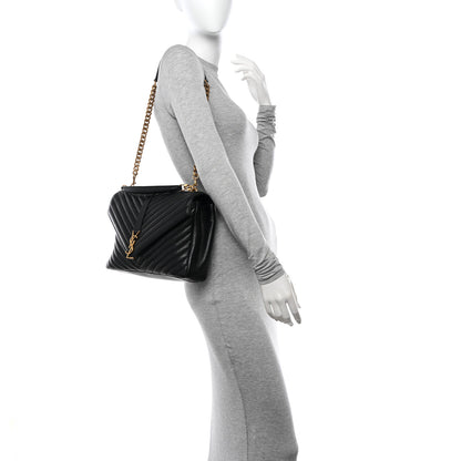 Saint Laurent SAINT LAURENT Sheepskin Matelasse Chevron Monogram Large College Satchel Black 2 of 10
