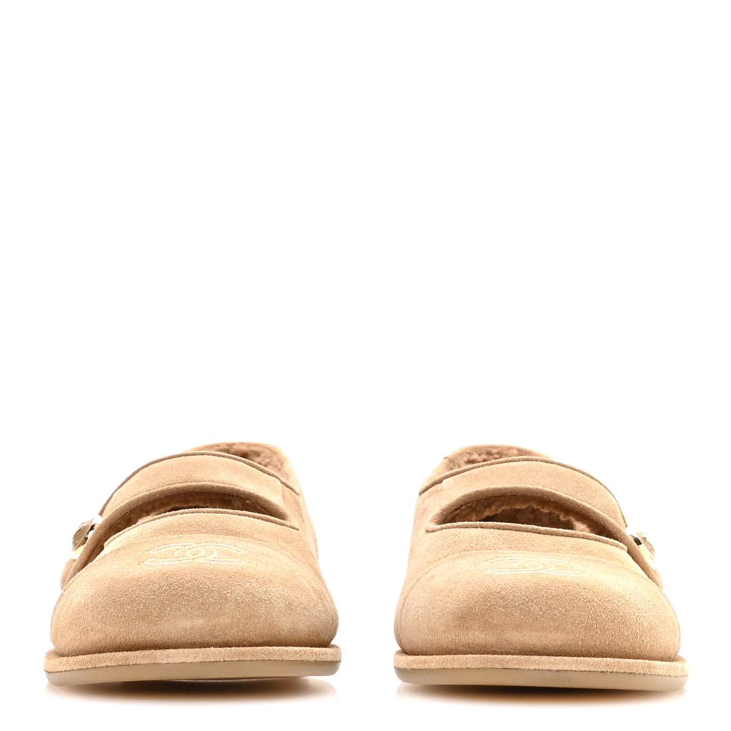 Suede Calfskin Cap Toe CC Mary Jane Flats 40 Beige