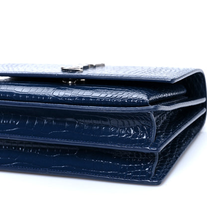 Saint Laurent Calfskin Crocodile Embossed Medium Monogram Sunset Blue 7 of 7