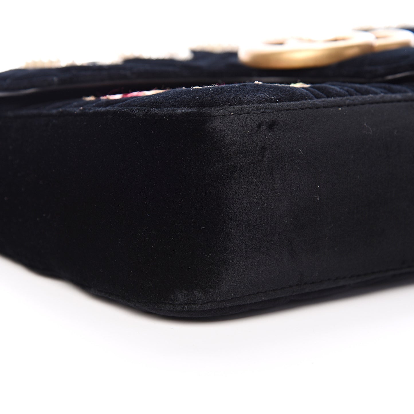 Velvet Matelasse Loved Embroidered Medium GG Marmont Shoulder Bag Black