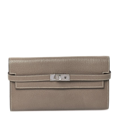 Hermes Chevre Mysore Kelly Longue Wallet Etoupe 1 of 9