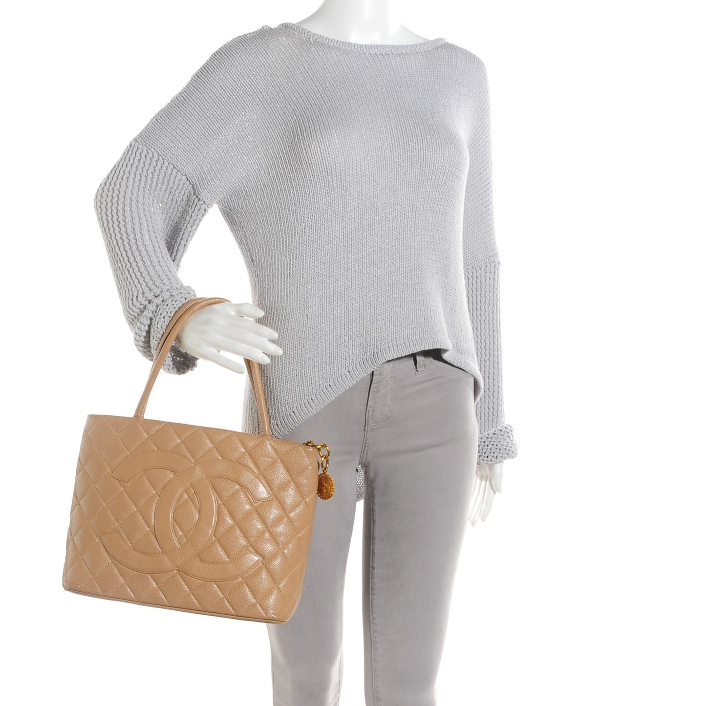 Caviar Quilted Medallion Tote Beige