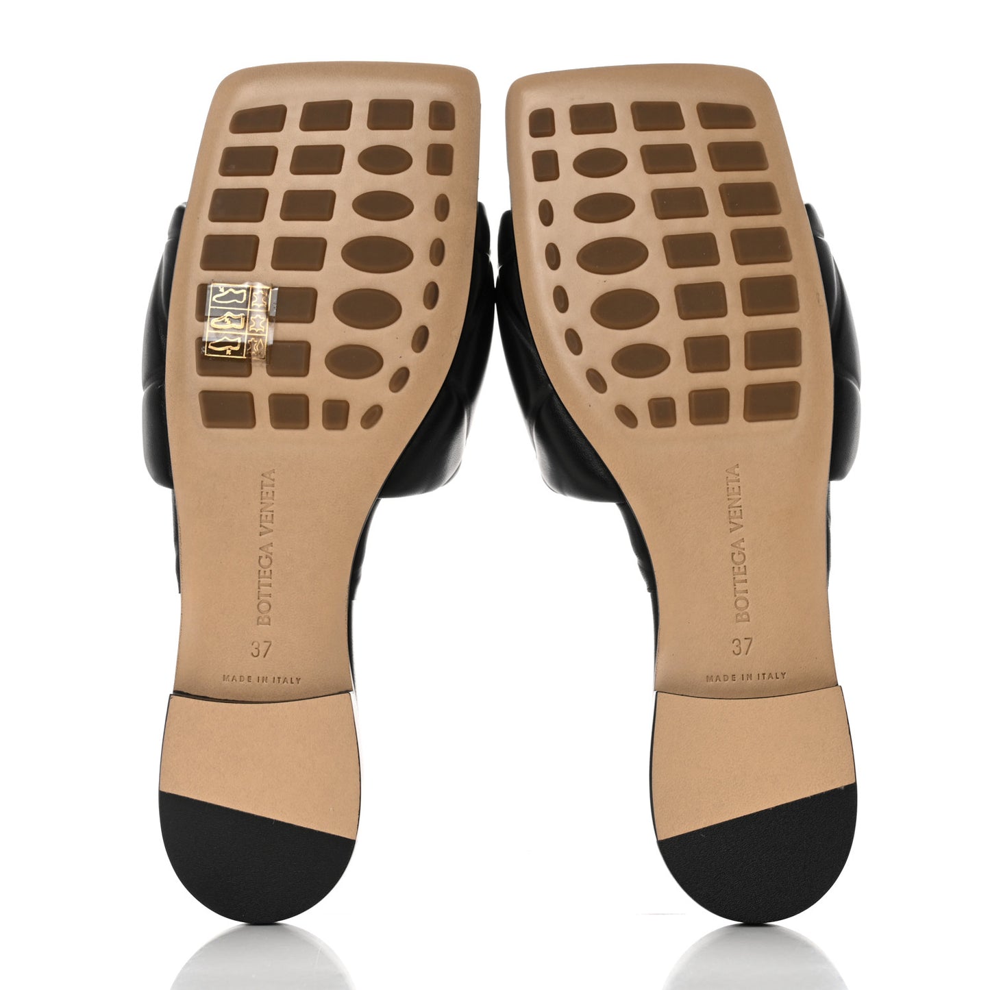 Nappa Quilted Rubber Lido Flat Sandals 37 Black