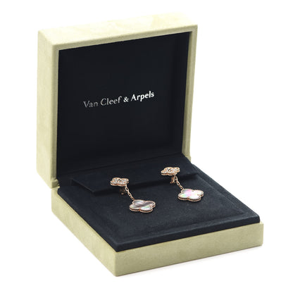 Van Cleef & Arpels 18K Rose Gold Diamond Grey Mother of Pearl Magic Alhambra 2 Motifs Earrings 6 of 6