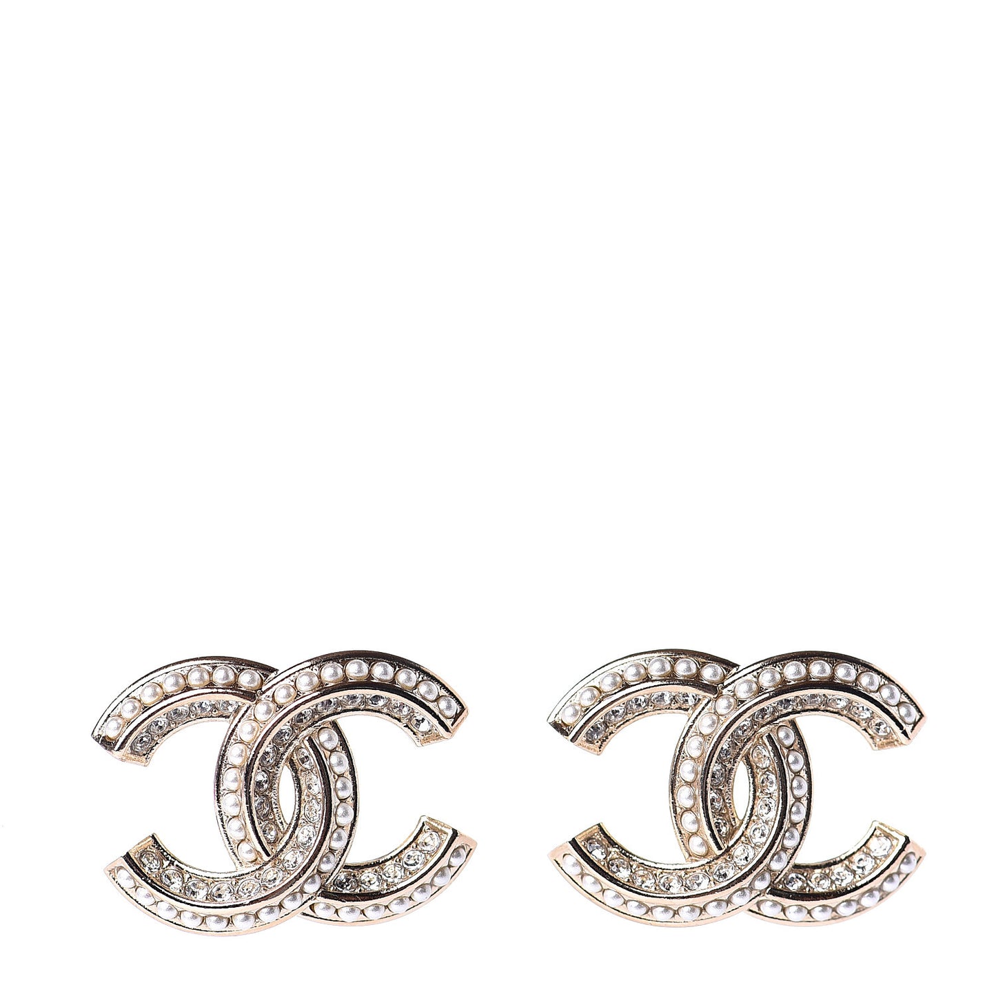 Pearl Crystal CC Earrings Gold
