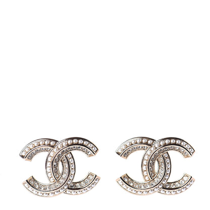 Chanel Pearl Crystal CC Earrings Gold 1 of 5