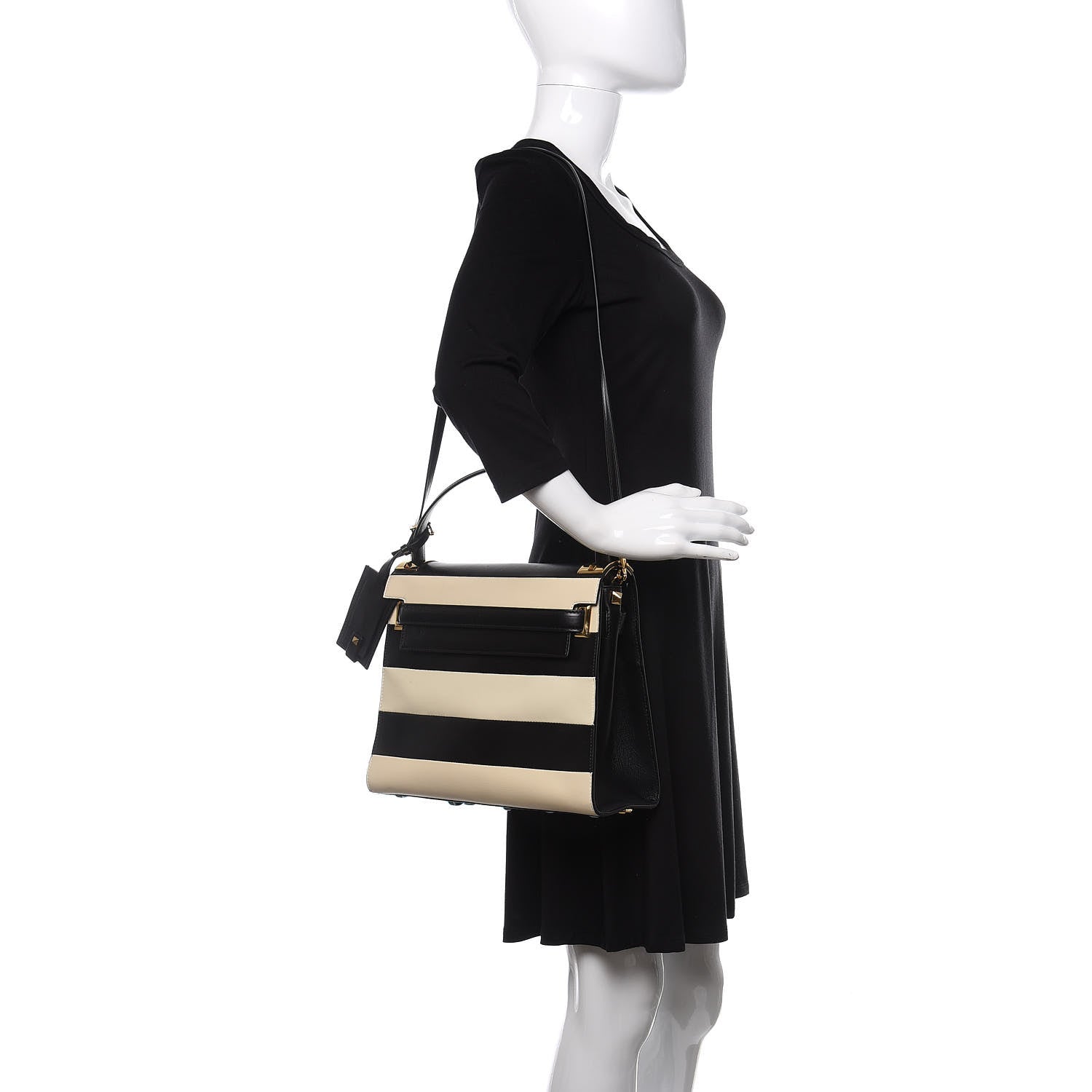 Valentino Garavani Nappa Striped Medium My Rockstud Frame Bag Black Light Ivory 2 of 12