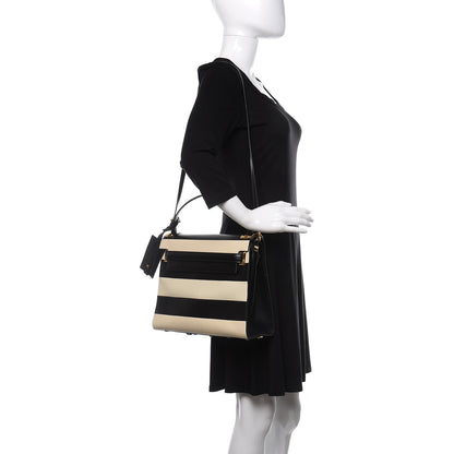Valentino Garavani Nappa Striped Medium My Rockstud Frame Bag Black Light Ivory 2 of 13