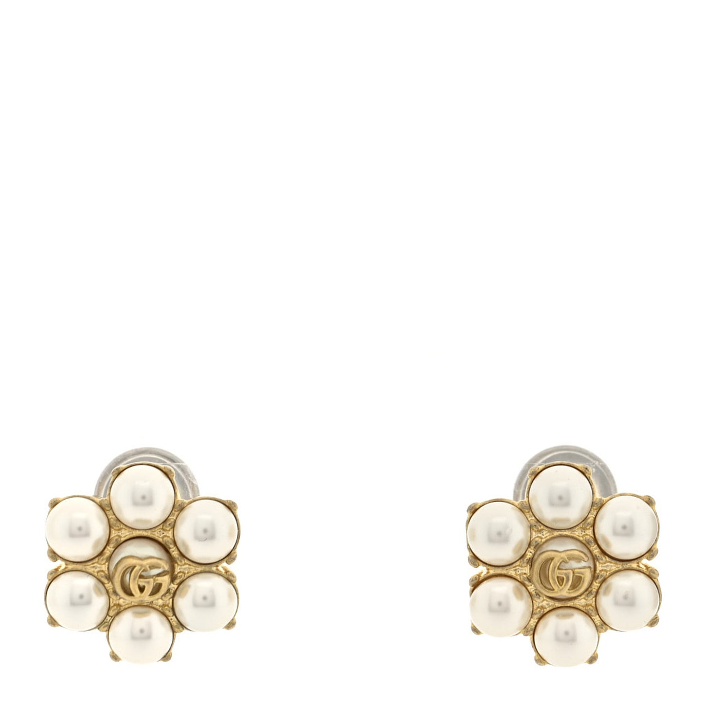 Metal Pearl Double G Clip On Earrings Aged Gold