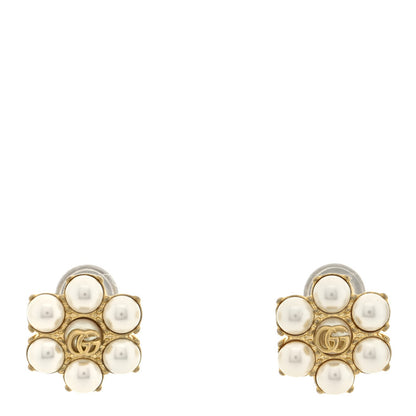 Gucci Metal Pearl Double G Clip On Earrings Aged Gold 1 of 4