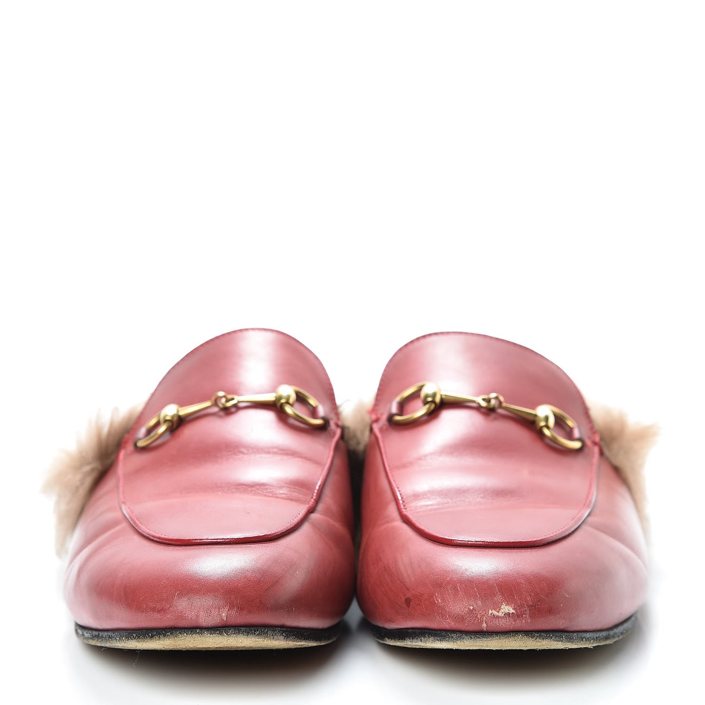 Betis Glamour Calfskin Fur Womens Princetown Slippers 40.5 Hibiscus Red Naturale
