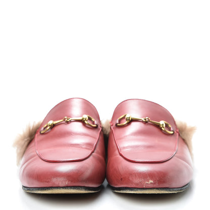 Gucci Betis Glamour Calfskin Fur Womens Princetown Slippers 40.5 Hibiscus Red Naturale 2 of 20