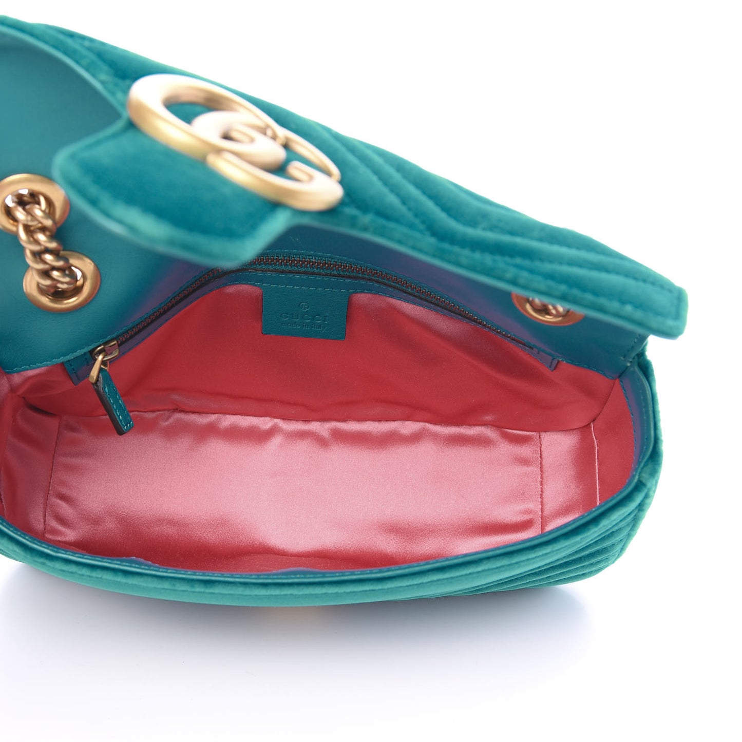 Velvet Matelasse Small GG Marmont Shoulder Bag Pavone Cyan