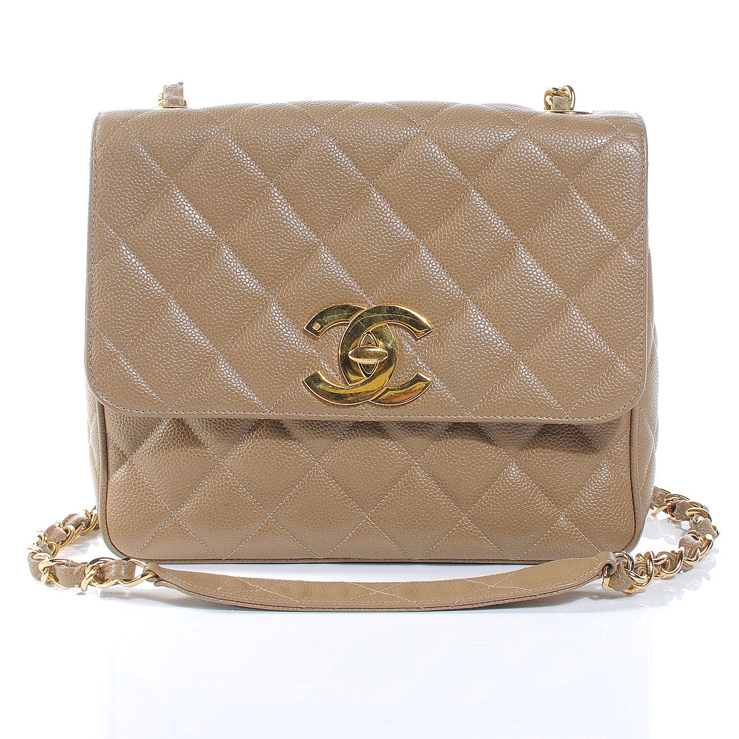 Caviar Quilted Shoulder Bag Dark Beige