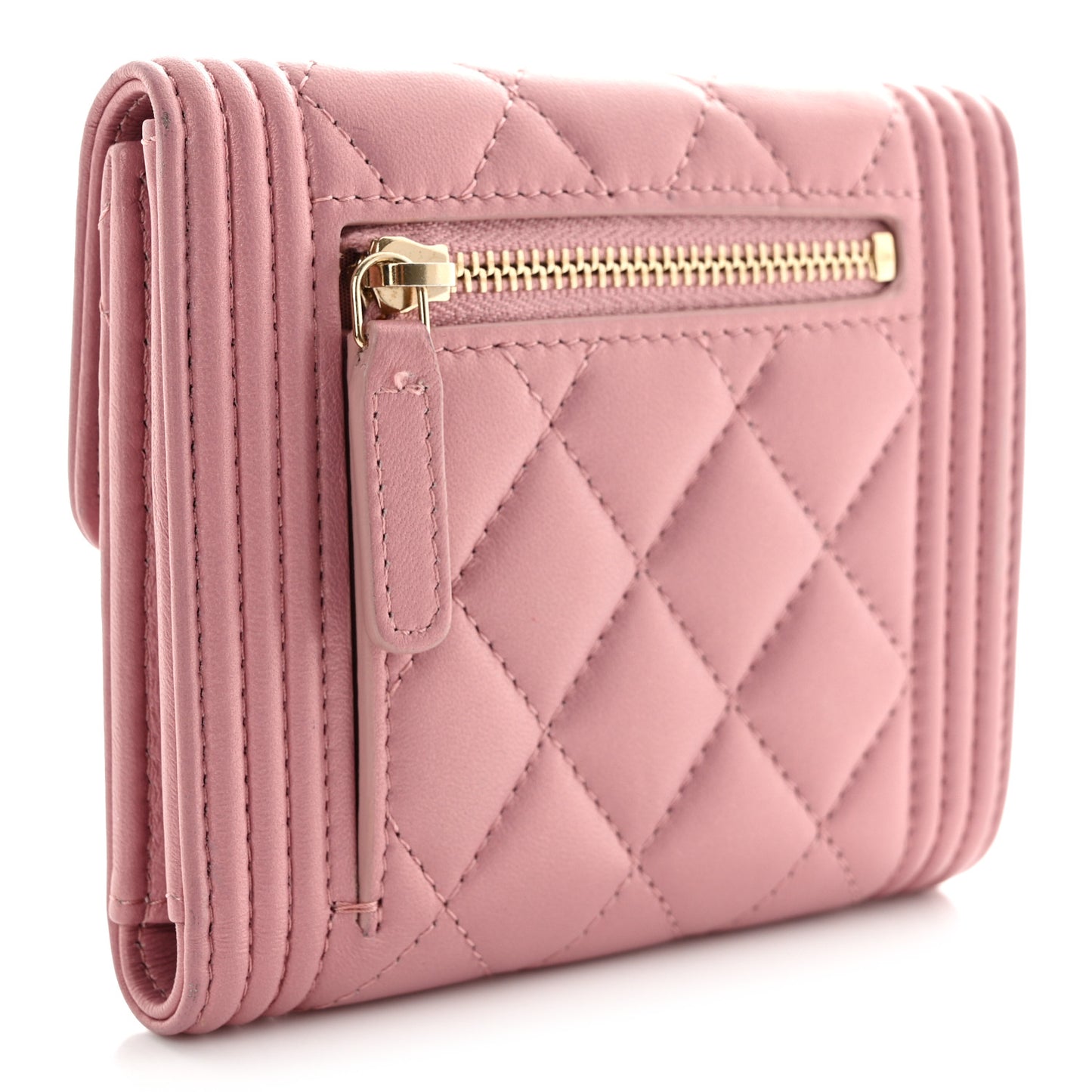 Metallic Lambskin Quilted Compact Boy Wallet Pink